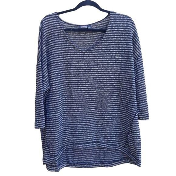 a.n.a Casual Lightweight Knit Scoop Neck Tunic Top Striped Gray Black Sz 1X - Picture 2 of 12